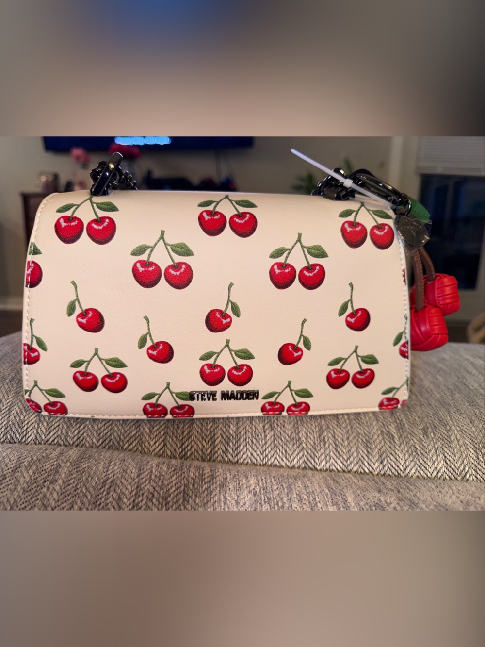 Steve Madden White Crossbody with Red Cherry Print